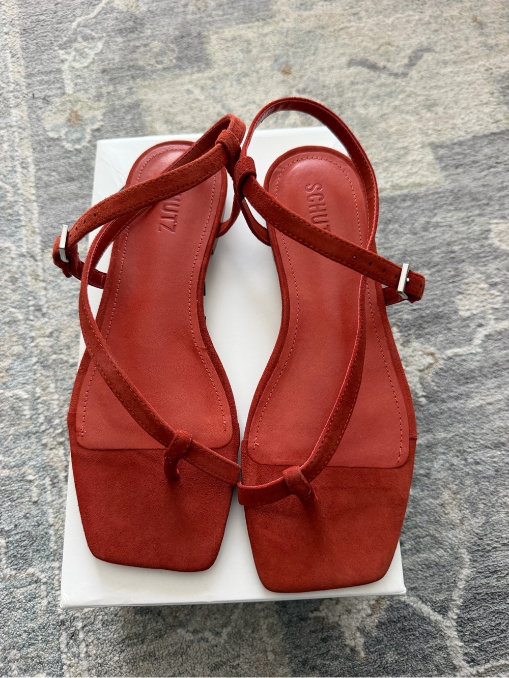 SCHUTZ Red Suede Strappy Toe-Loop Slingback Sandals NWT